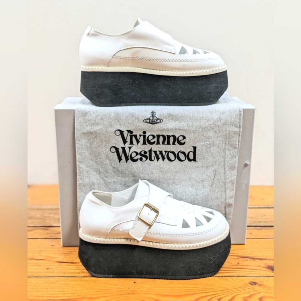 ⚡SOLD⚡Vivienne Westwood White Leather Robot Platform Monk Strap Loafer